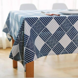 Khăn trải bàn vải canvas tông xanh trắng