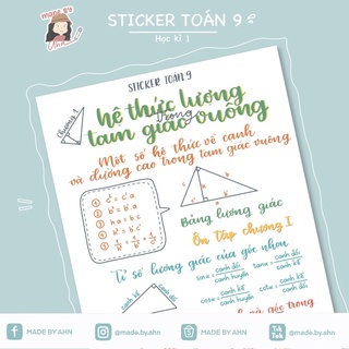 Sticker TOÁN 9 - MADE BY AHN thiết kế - Sticker ham học - Cắt sẵn