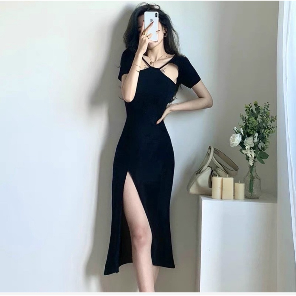 Đầm Body Sexy Xẻ Tà Cổ Yếm Váy Body Dáng Dài | BigBuy360 - bigbuy360.vn