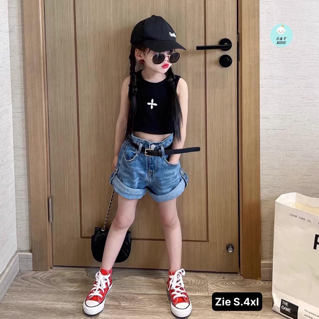 SIZE ĐẠI 15-26KG: Quần sooc jeans KÈM THẮT LƯNG sành điệu cho bé gái - QSJKTL