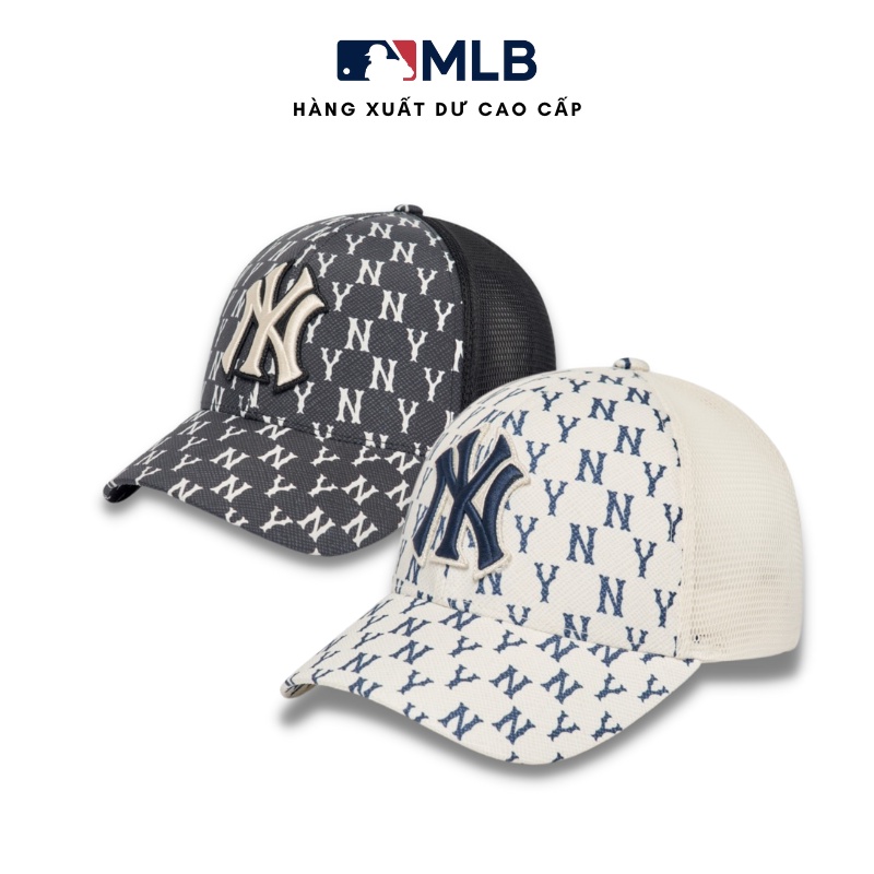 Mũ lưỡi trai MLB thêu chữ NY phối lưới hoạ tiết monogram hàng xuất dư cao cấp phong cách Hàn Quốc - Hùng Nón Hiệu