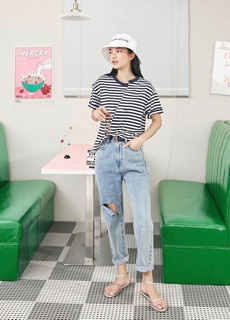 Áo pull kẻ lệch giá sale