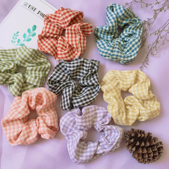 Chun tóc vải hottrend dễ thương - Scrunchies kẻ nhỏ vintage siêu xinh