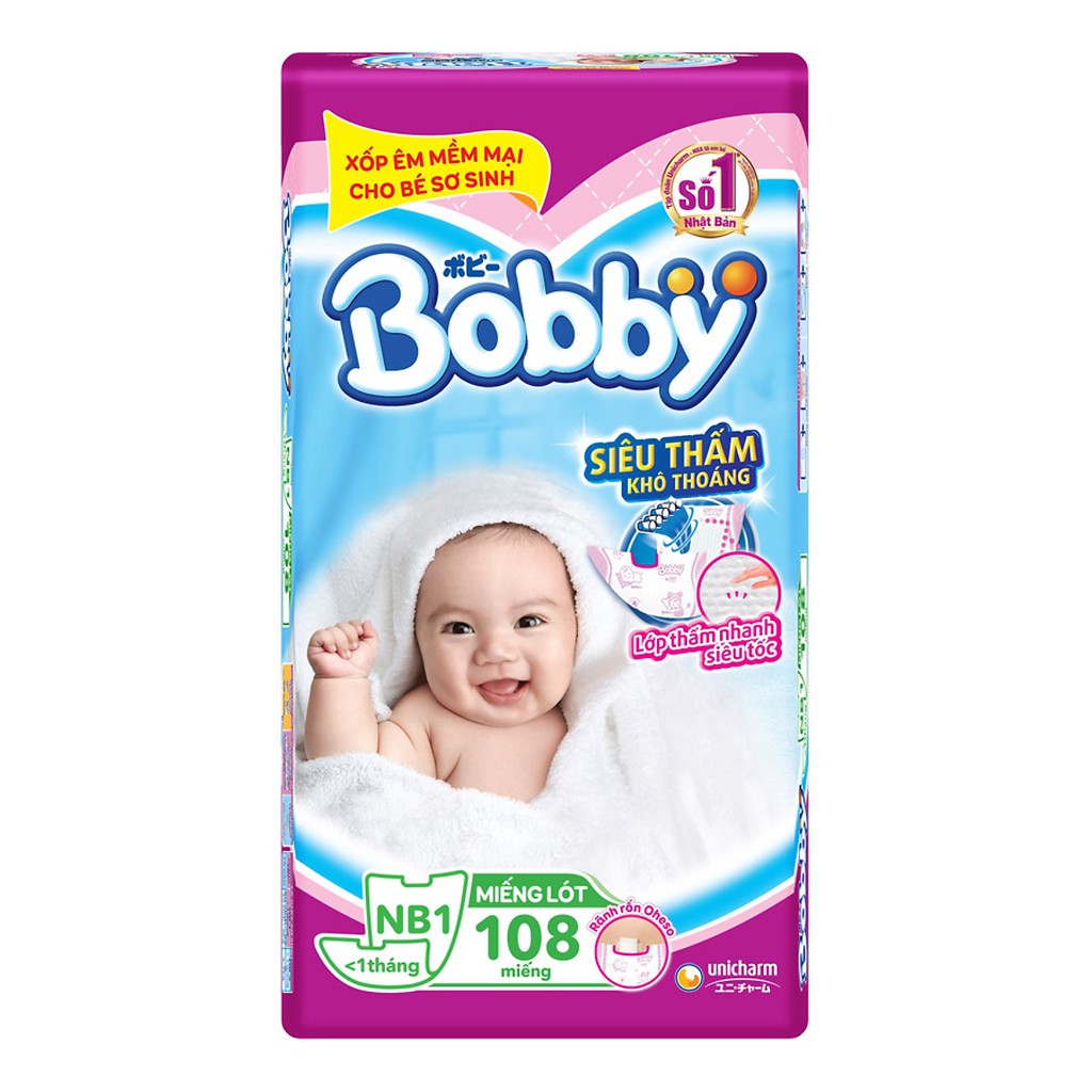 [TẶNG KÈM 9 MIẾNG]Miếng lót sơ sinh Bobby Newborn 1 108 miếng