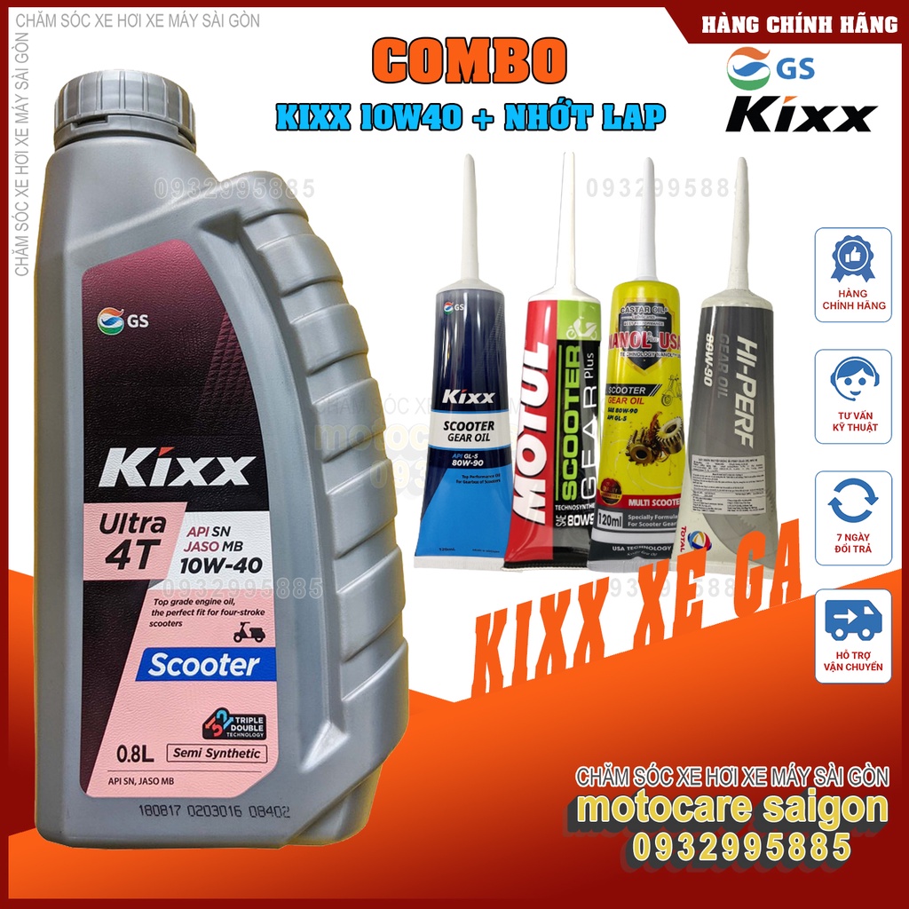 Combo Nhớt xe tay ga Kixx scooter API SL 10W40 800ml và nhớt lap