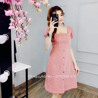 Đầm kate ô vuông