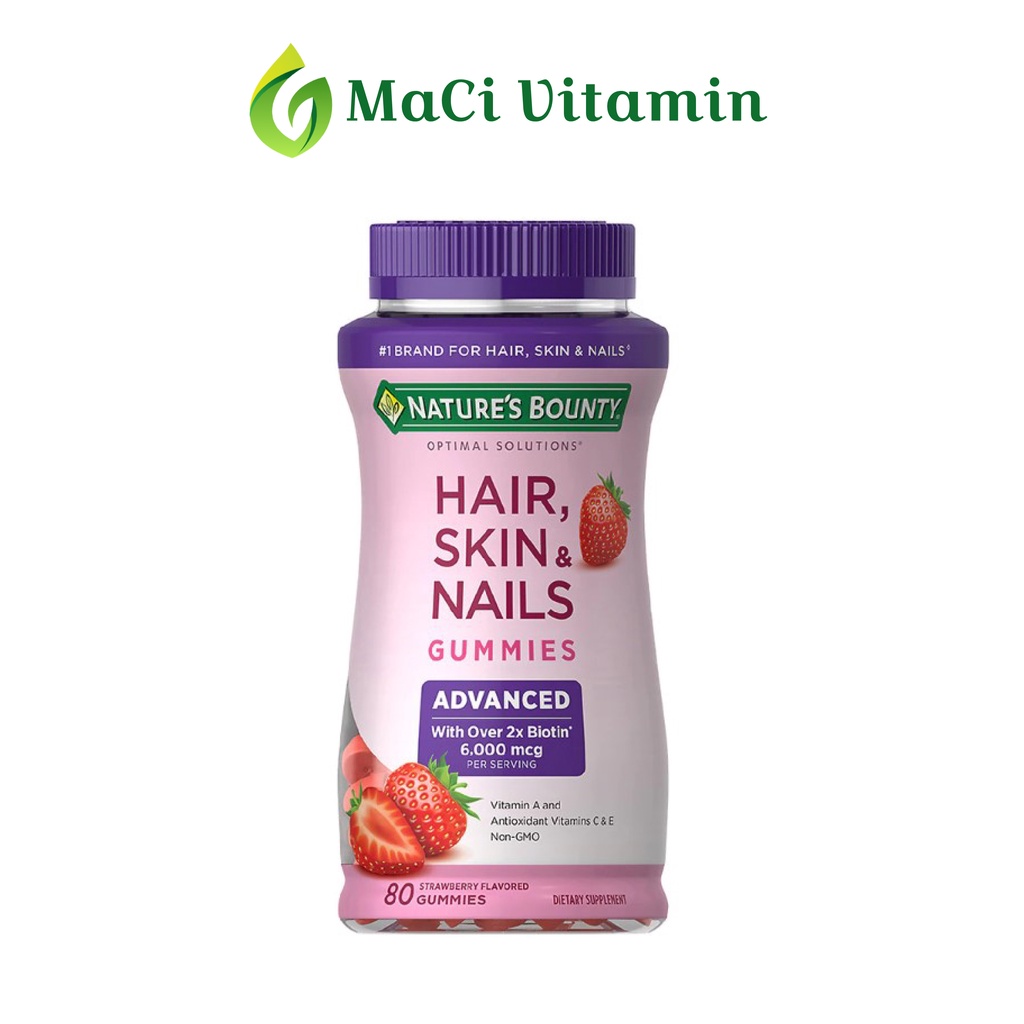 Kẹo dẻo Da tóc móng Nature’s Bounty 2X Biotin 6000 mcg 80 viên MaCi
