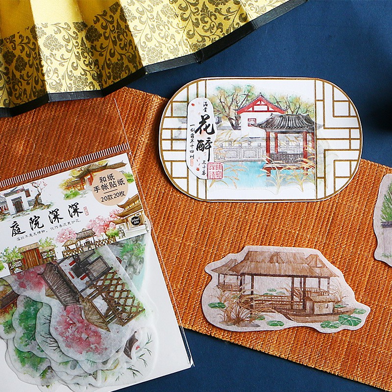 Túi 20 hình dán sticker cổ phong đình viện size to