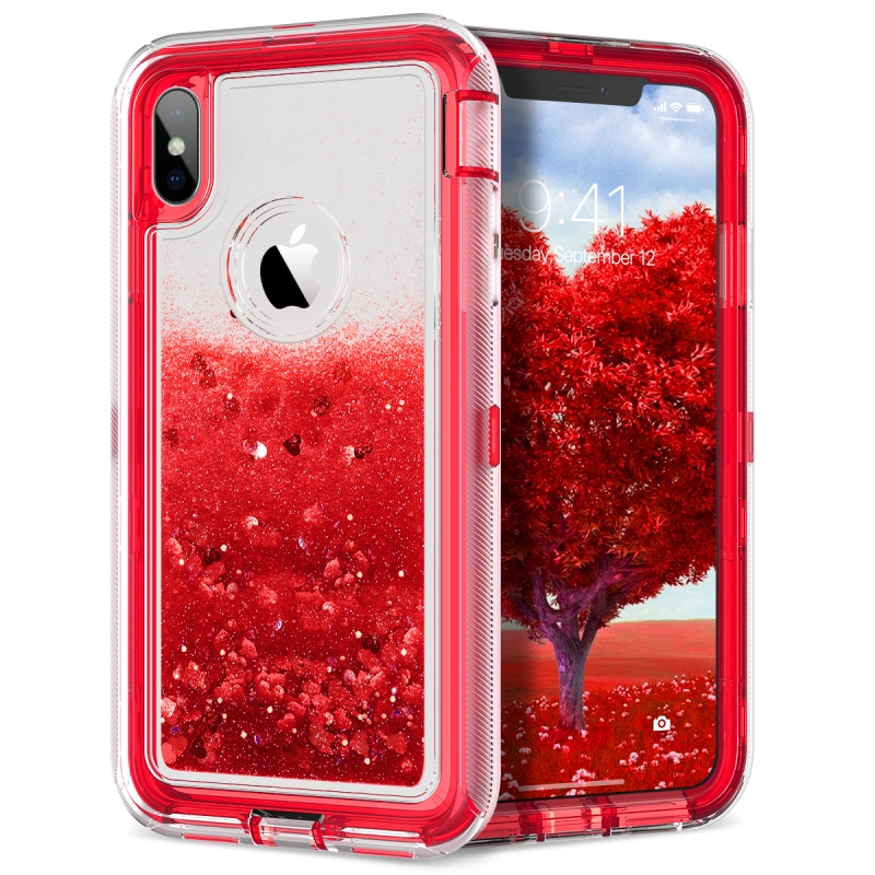 Ốp Điện Thoại Cứng Màu Đỏ Lấp Lánh Chống Sốc 3 Trong 1 Cho Iphone 6 6s 7 8 Plus X Xs Xr Xs Max