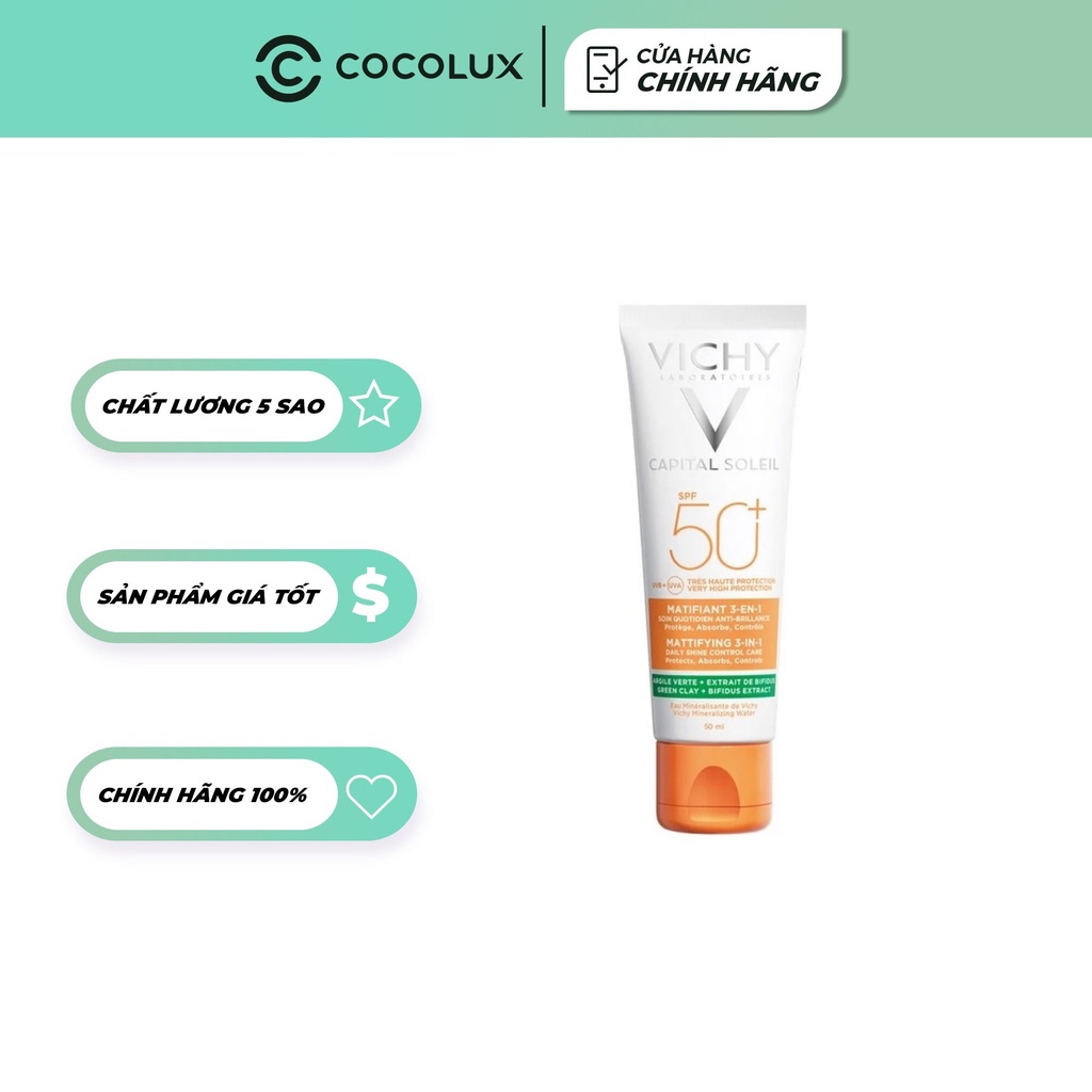 [Công Ty,Tem Phụ] Kem chống nắng Vichy Capital Soleil 3in1 SPF 50+ 50ml - Cho Da mụn - [Coco Shop]