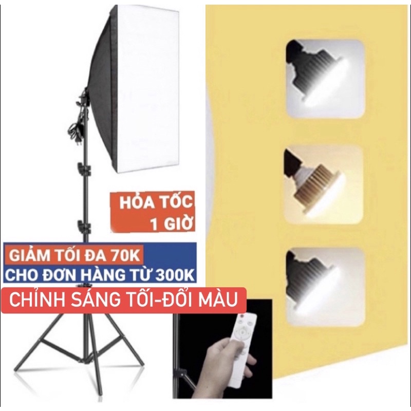 Bộ đèn studio chụp ảnh, quay phim, Livestream chuyên nghiệp, cao 2m softbox 50x70cm