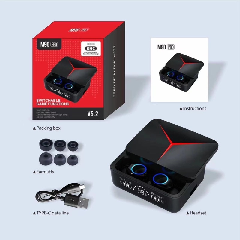 Tai nghe không dây M90 Pro BOMAN bluetooth 5.3 Âm bass cực to chống ồn chống nước siêu ngầu hottrend TIKTOK