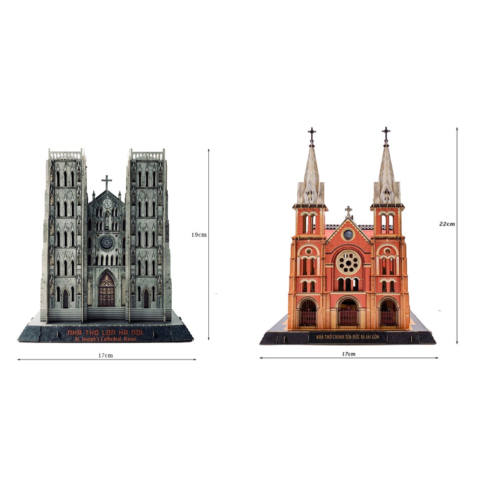BỘ LẮP RÁP MÔ HÌNH GIẤY 3D NHÀ THỜ LỚN HÀ NỘI 17x35x19cm