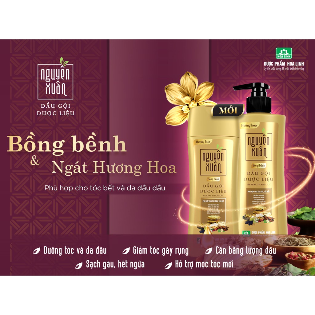 [HCM] Dầu gội dược liệu Nguyên Xuân Bồng bềnh 350ml tặng 35ml - Ngát hương hoa, phù hợp cho da đầu dầu