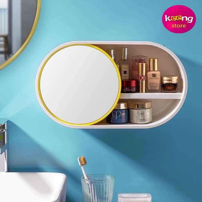 Tủ treo tường đựng mĩ phẩm chống nước 3 chiều có gắn gương kiêm cửa trượt sang 2 bên tiện dụng