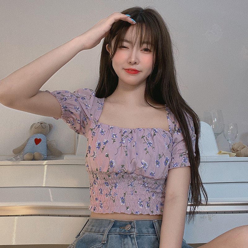 Áo Thun Tay Ngắn Cổ Đứng Hoạ Tiết Hoa Phong Cách Vintage | BigBuy360 - bigbuy360.vn