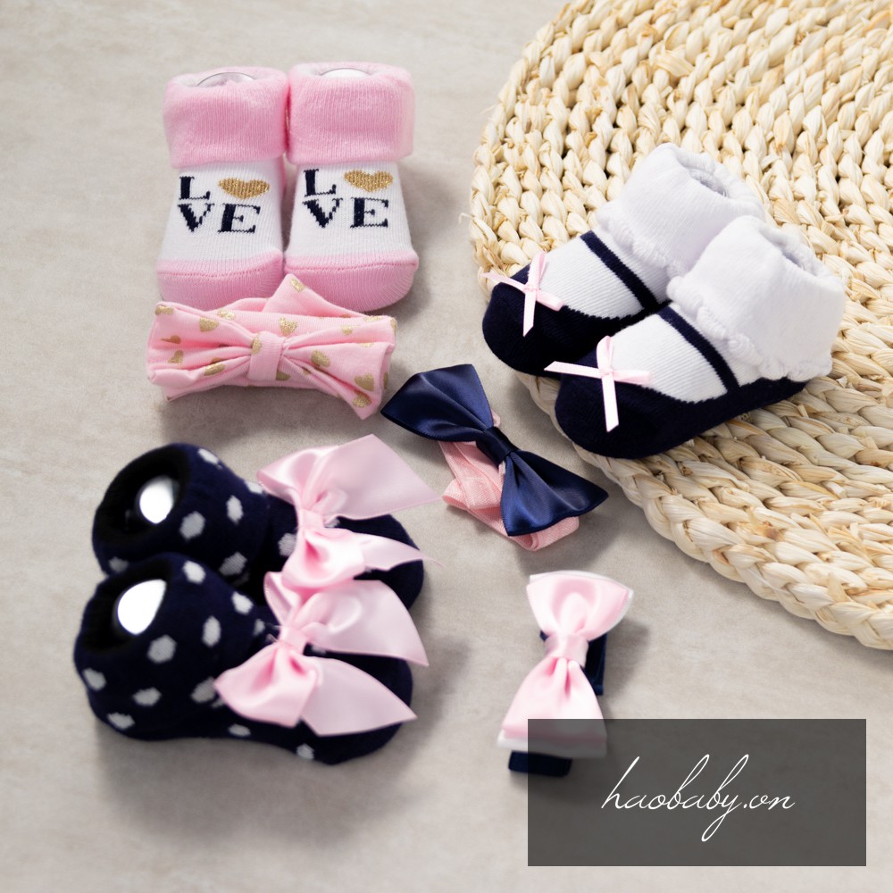 [Haobaby shop] Set tất và băng đô cho bé sơ sinh