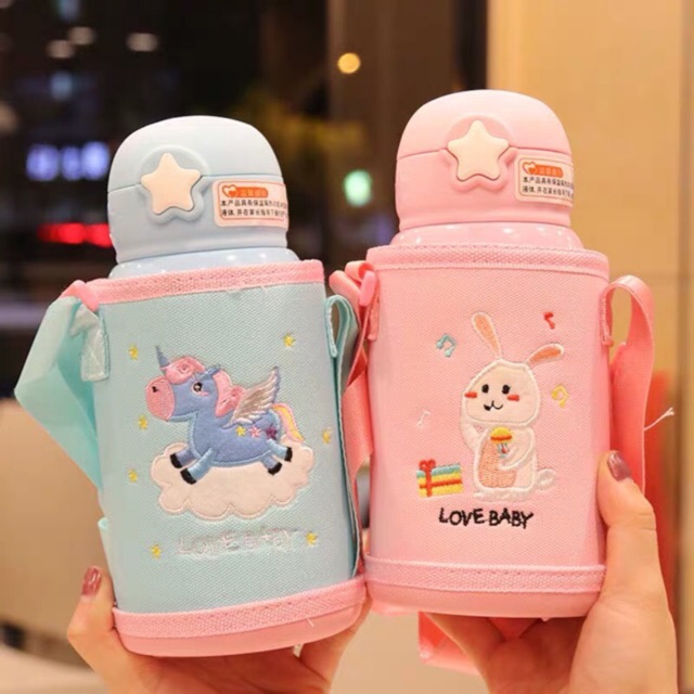 Bình Giữ Nhiệt Cao Cấp Love Baby 500ml Có Ống Hút Nước Cho Bé, Bình Giữ Nhiệt An Toàn