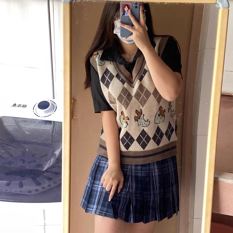 Áo len gile hoạ tiết