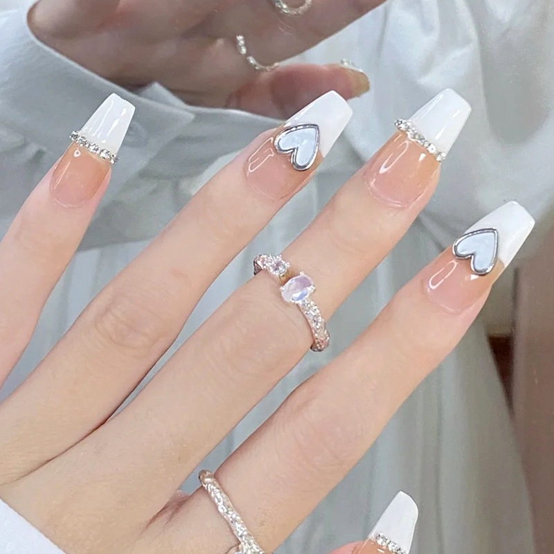 Charm trái tim kim loại trang trí móng tay