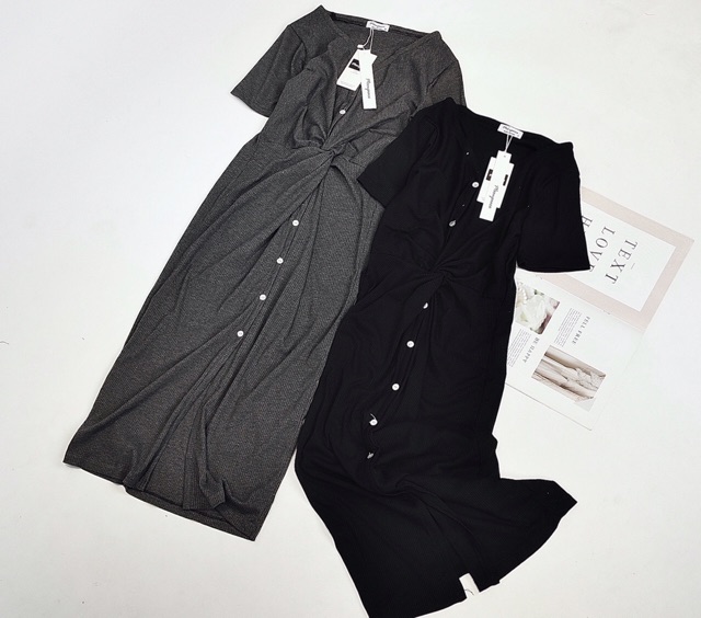 Đầm thun len gân xoắn eo