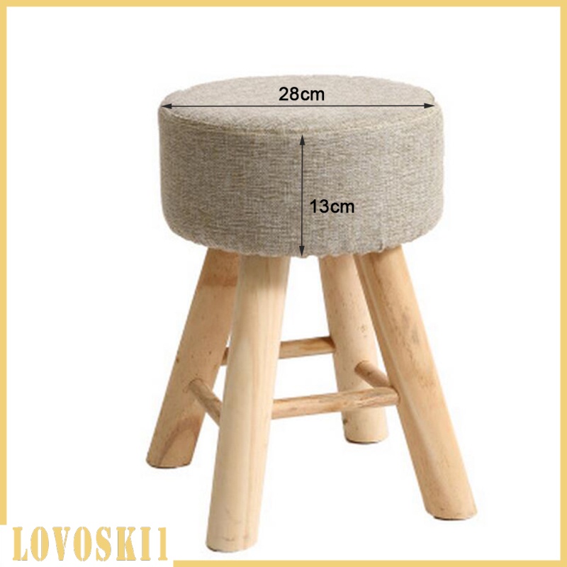 [LOVOSKI1]Round Linen Fabric Footstool Cover Wooden Stool Slipcover Green Dark 28x18cm