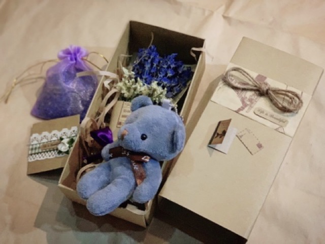 Hộp quà tặng Bó hoa Oải hương Lavender mini kèm gấu bông ( tặng thiệp + túi hương ) | BigBuy360 - bigbuy360.vn