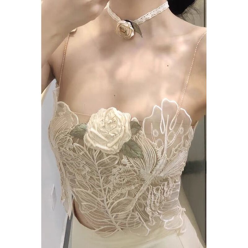 Áo Hai Dây Phối Ren Thêu Hoa Quyến Rũ Thời Trang Mùa Hè 2022