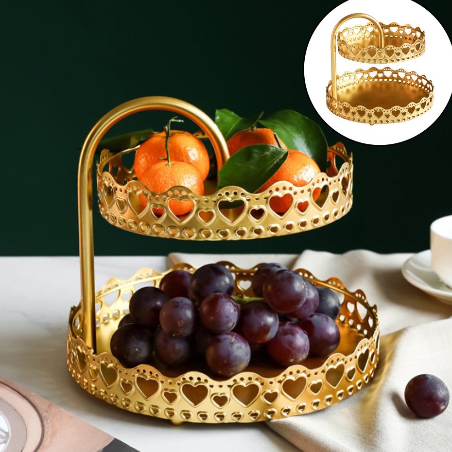 Khay Sắt 2 Tầng Đựng Trái Cây Trang Trí Nhà Cửa Khay Bánh Ngọt