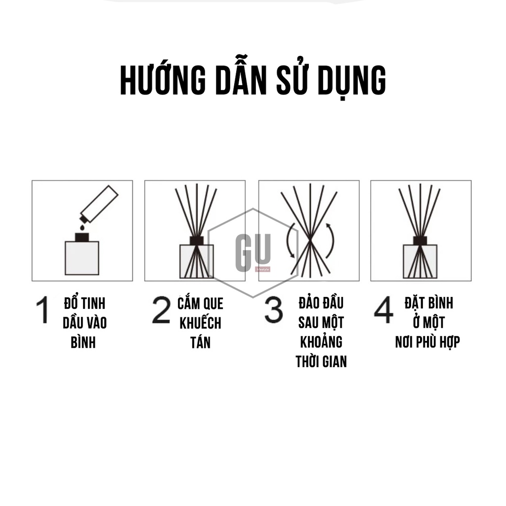 Tinh Dầu Thơm Khuếch Tán 100ml, thanh lọc, khử mùi không khí, có tặng kèm que