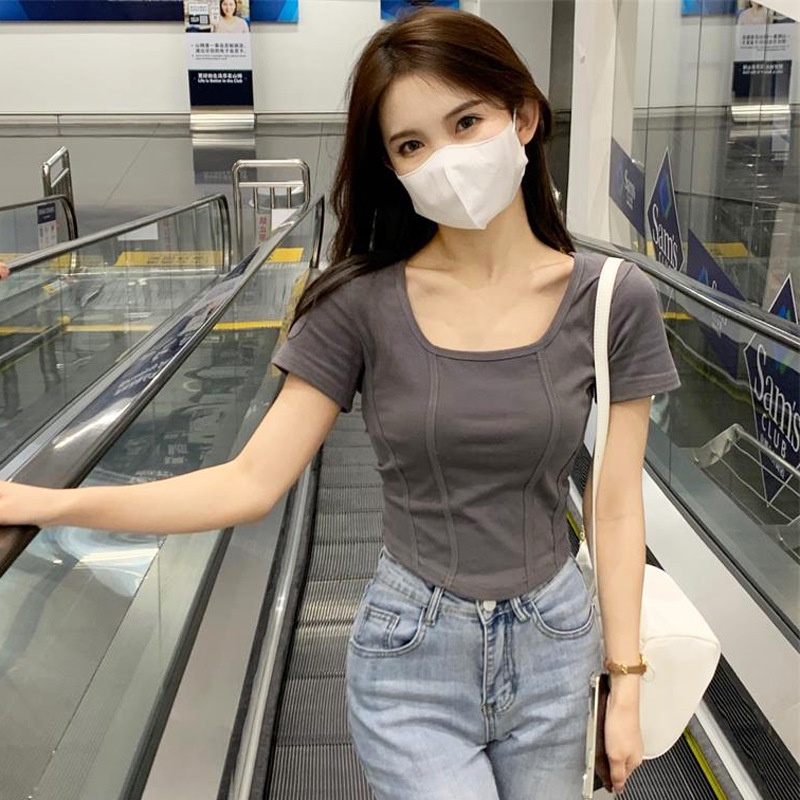 Áo Thun Cộc Tay Cổ Vuông Dáng Ôm Phong Cách Hàn Quốc Cho Nữ JL-TX-406