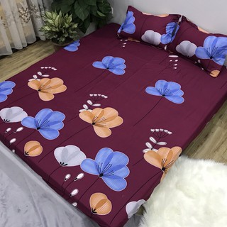 Sài Gòn Bộ ga gối 3 món Drap 1m2x2m hoa nền tím mận