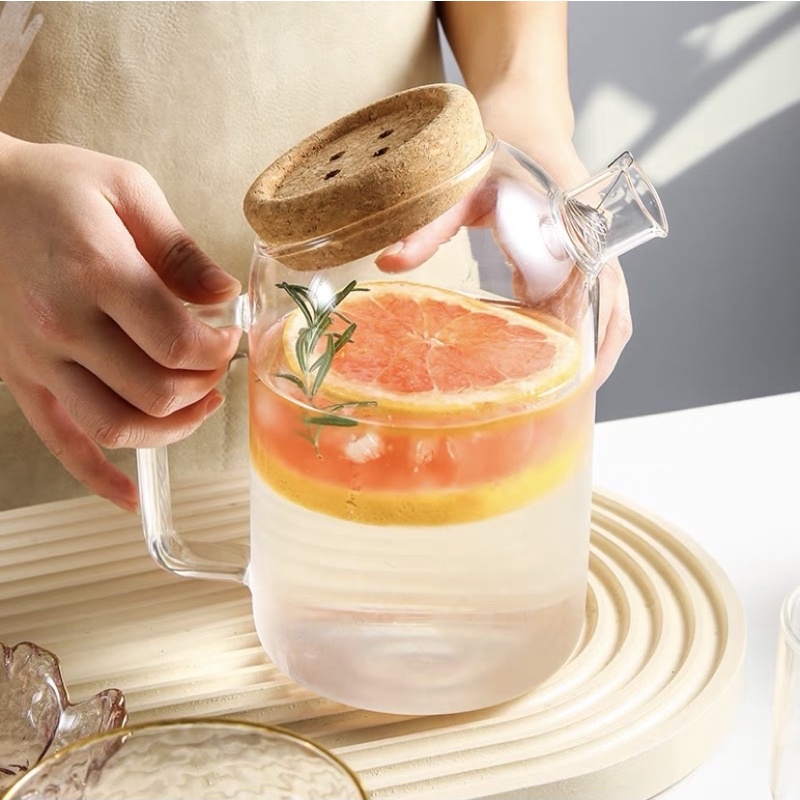 Bình detox, ấm trà thủy tinh cao cấp.Bình thuỷ tinh nắp nghiêng