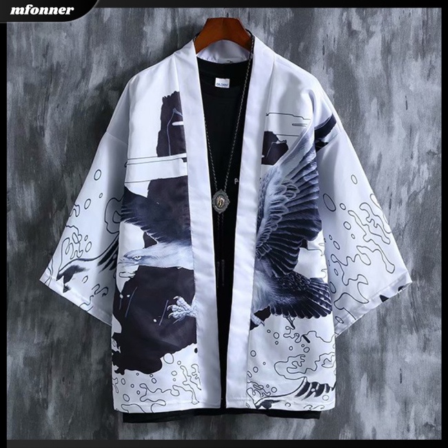 Áo Khoác Kimono Dáng Rộng Không Nút In Họa Tiết Cá Tính Dành Cho Nam