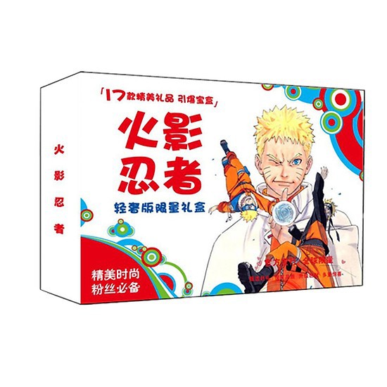 (80) Hộp quà tặng anime Naruto a5 có poster postcard bookmark banner huy hiệu thiếp ảnh dán album ảnh