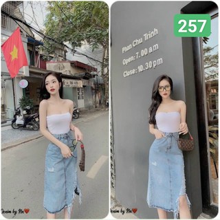 Váy jeans dáng dài xẻ tà NL121
