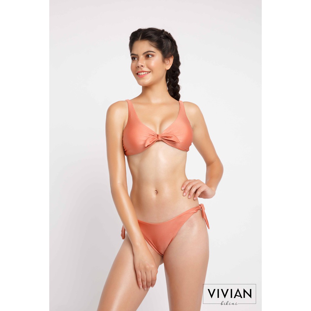 Quần bơi Nữ VIVIAN kiểu Quần lẻ 3/4 cột nơ- màu Hồng đào - VS059_PE