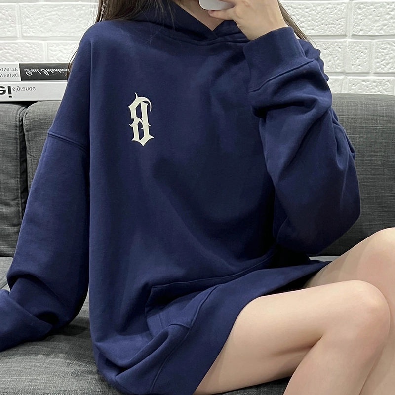 Áo Hoodie Chui Đầu Dáng Rộng In Chữ Phong Cách Hip Hop Đường Phố Mùa Thu