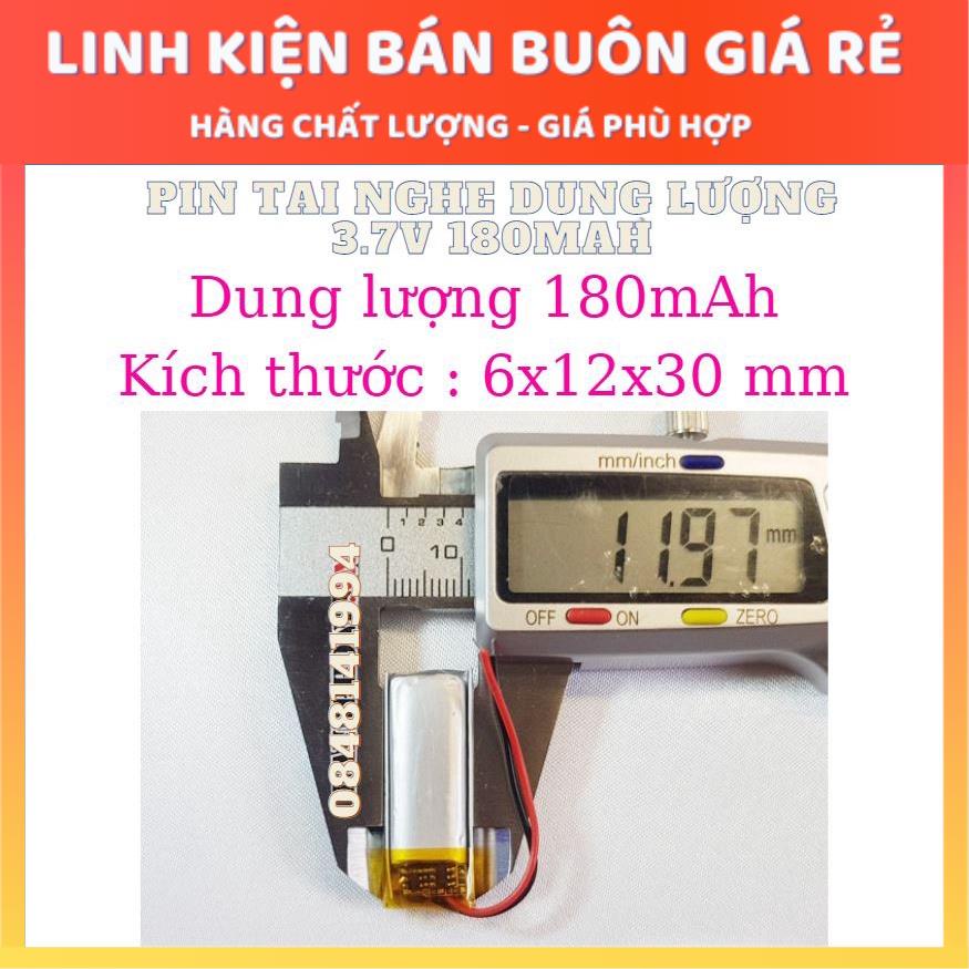 Pin Li-Po 3.7V 180mAh 601230 591231 (Lithium Polymer) cho tai nghe Bluetooth, loa Bluetooth, định vị GPS, máy nghe nhạc