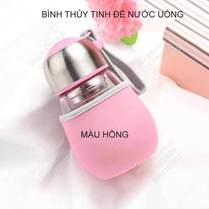 Bình đựng nước uống bằng thủy tinh 400ml cho học sinh, sinh viên, dân văn phòng