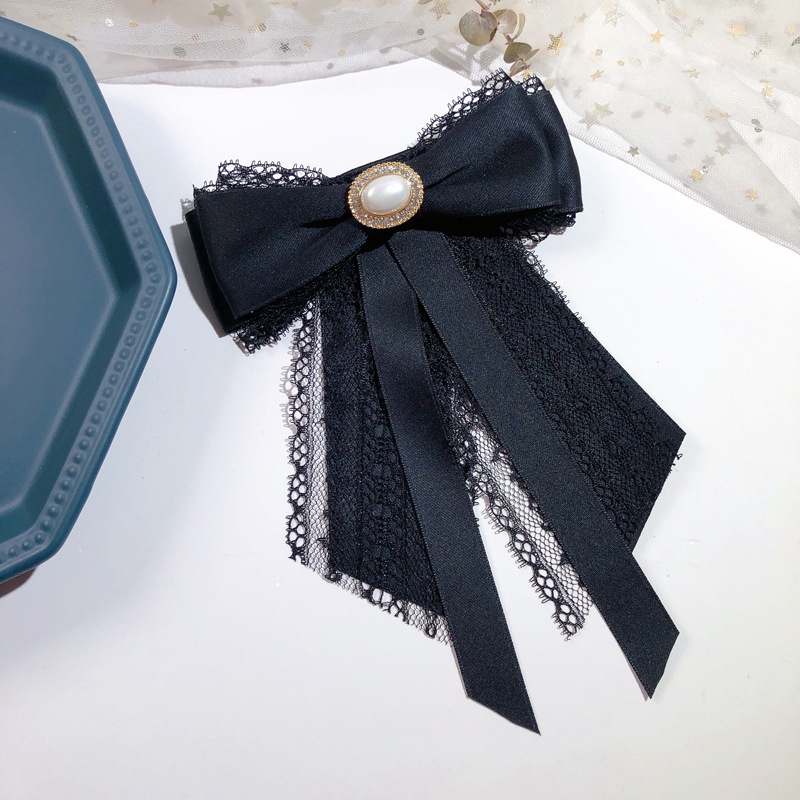 Cài Áo Hình Nơ Phối Ren Đính Ngọc Trai Thời Trang Cho Nữ