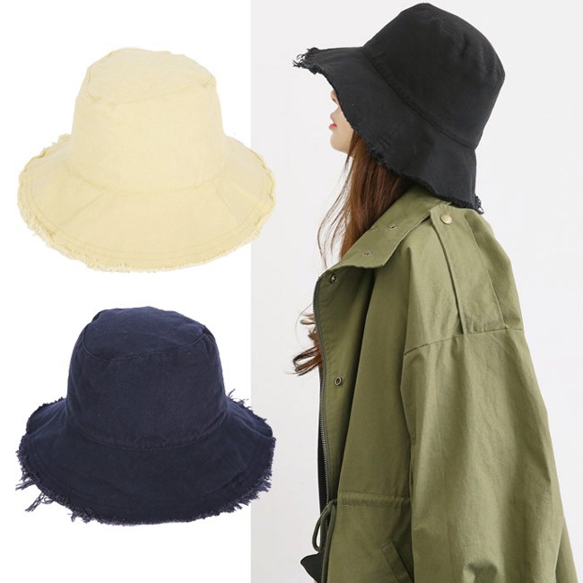Mũ Bucket Tai Bèo Rách Trơn Jussy Fashion KIểu Nón Tai Bèo Trơn Chất Vải Kaki Thoáng Mát Phong Cách Ulzzang Unisex