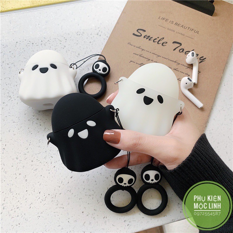 ☘️Tặng kèm móc tay☘️ Case bao airpod silicon 1 2 3 Pro Con Ma - Vỏ bọc đựng tai nghe không dây i11 i12...Airpods Ghost