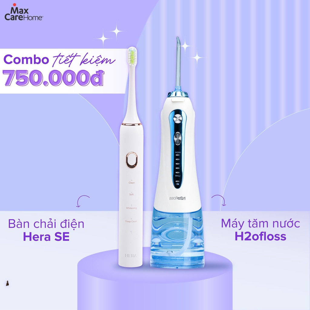 [COMBO GIẢM 750K] Máy tăm nước cầm tay H2ofloss HF9P + Bàn chải điện sóng siêu âm Maxcare Hera Whitening SE