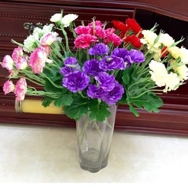 Chùm hoa cẩm chướng 5 nhánh vải lụa cao cấp trang trí nhà cửa, cắm lọ đẹp tinh tế