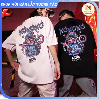 áo thun cotton cáo cấp tay lỡ from rộng phôn nam nữ unisex in nổi 5D- cô bé và chú bé XO