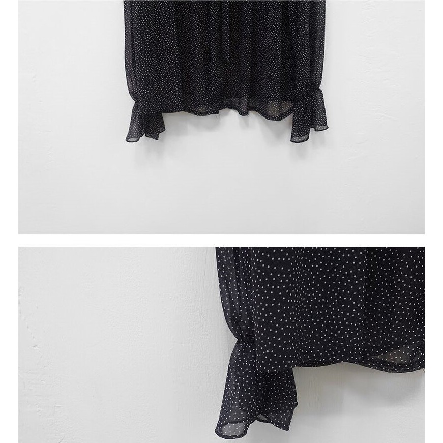 Áo voan tay dài phối bèo họa tiết chấm bi thanh lịch 27588