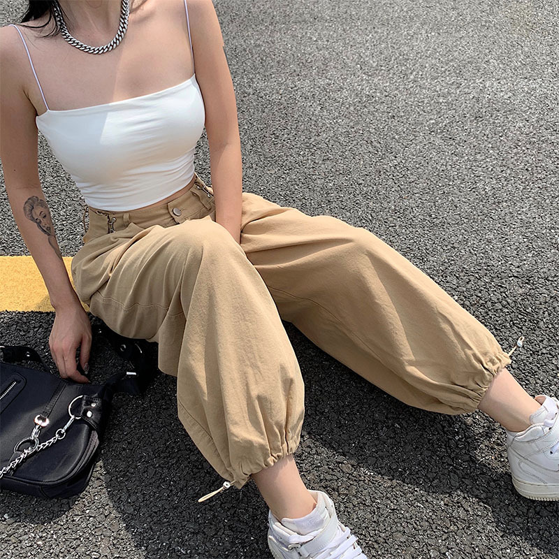 Quần hip hop DUNEA ống rộng điều chỉnh được kích cỡ thời trang dành cho nữ