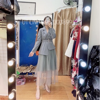 Set vest chân váy lưới