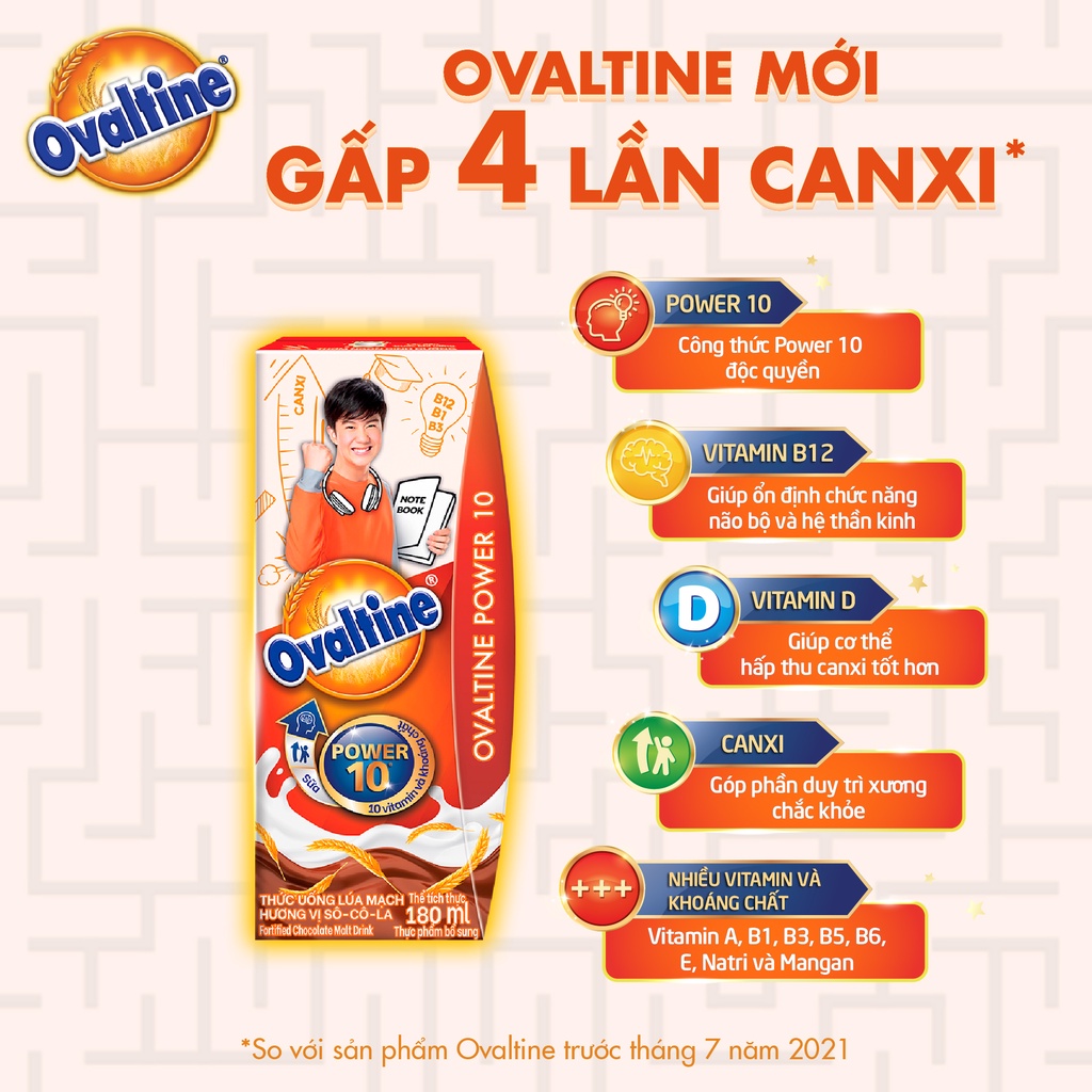 (Tặng kèm 2 thẻ AR NARUTO) Thức uống lúa mạch hương vị sô-cô-la Ovaltine PRO hộp giấy 180mlx4 công thức mới